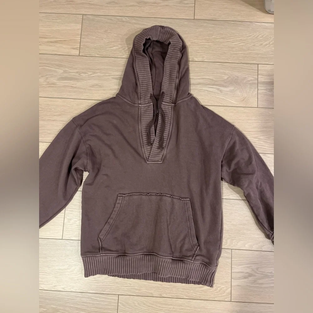 Aerie Down to Earth oversized Henley sweatshirt hoodie brown size medium - Picture 2 of 10